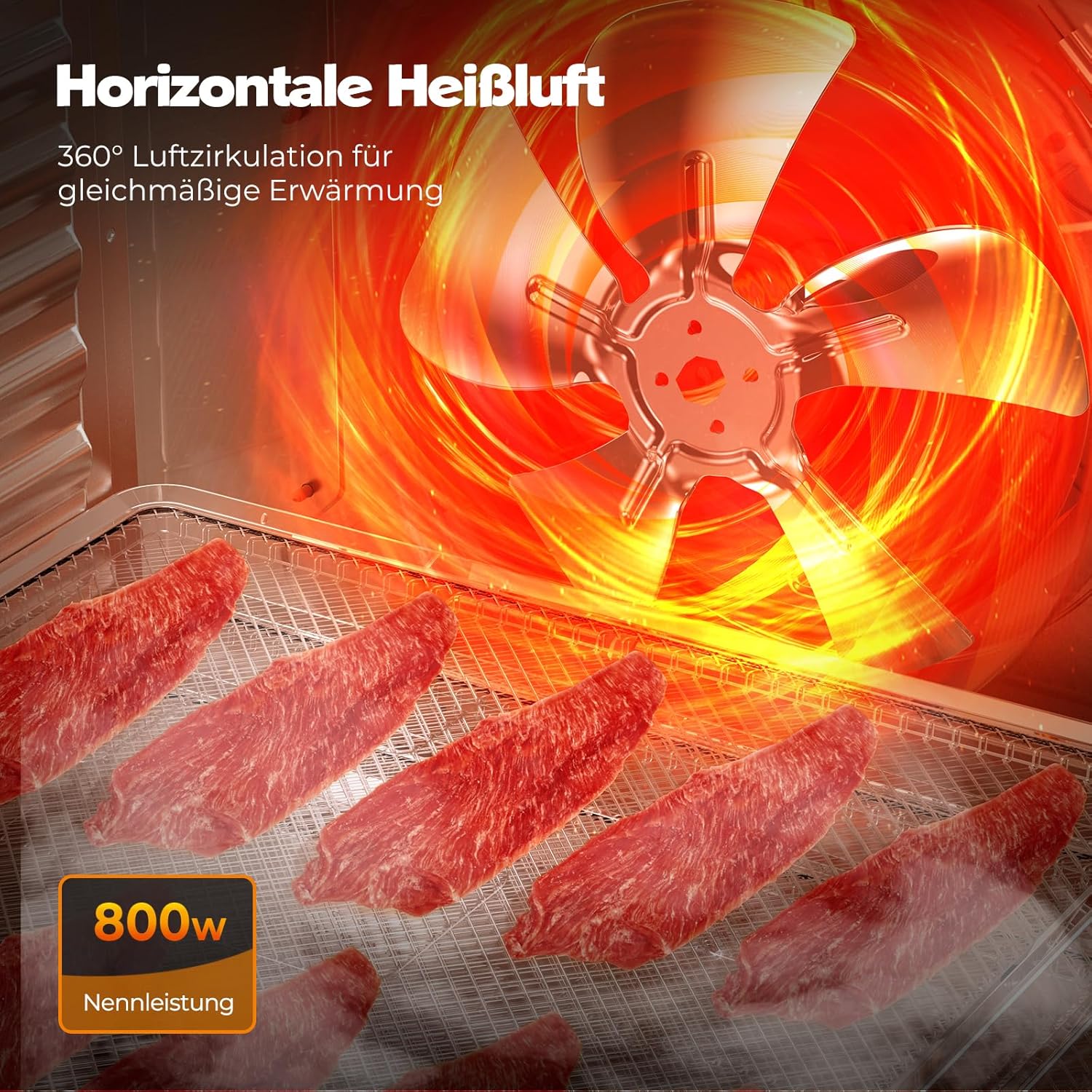 YASHE Stainless Steel Dehydrator with Digital Control (Temperature up to 75°C, Timer up to 48 Hours), 9 Trays Dehydrator for Fruit and Vegetables, Rear Fan for 360° Air Circulation, 800 W